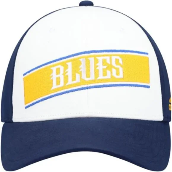 NEW NHL Hockey St. Louis Blues adidas Local Coach Flex S/M White and Blue Hat - Picture 5 of 10